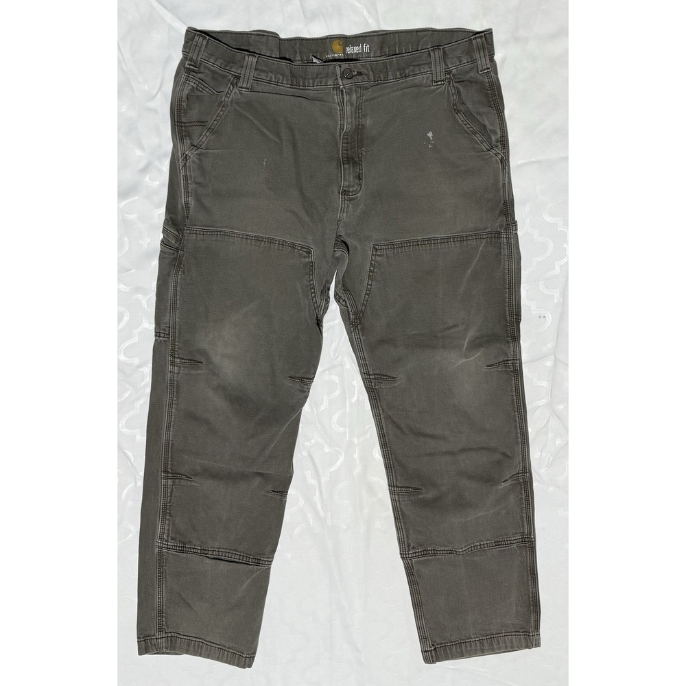 Carhartt Jeans Double Knee Work Canvas Gray Relaxed Fit Mens 40x30 Distressed